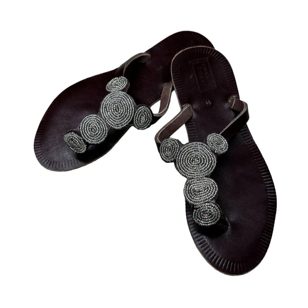 Swahili Coast Handcrafted Sandals Posie Fair Trade‎ Womens Size 6 Silver NEW - Picture 4 of 14